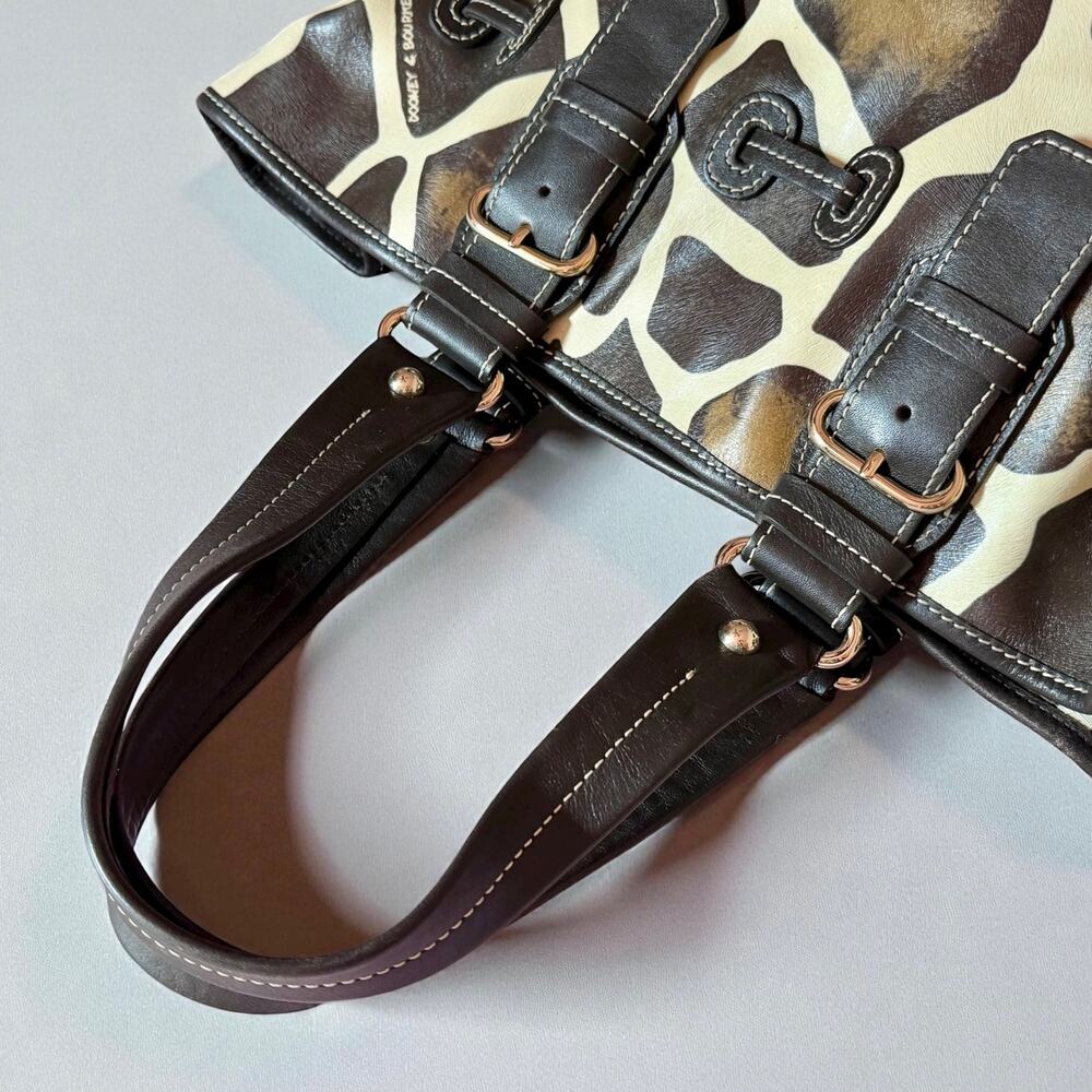 Dooney & Bourke Medium Chiara Leather Satchel Handbag Tote Brown Cream Giraffe - Picture 7 of 14